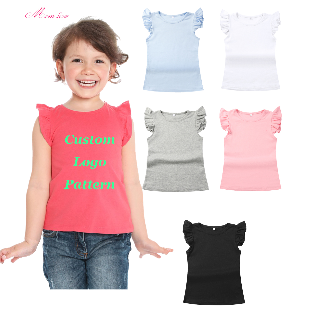 Ruffled manschett T-shirt Blank sommar skjorta kortärmade T-shirts för flickor