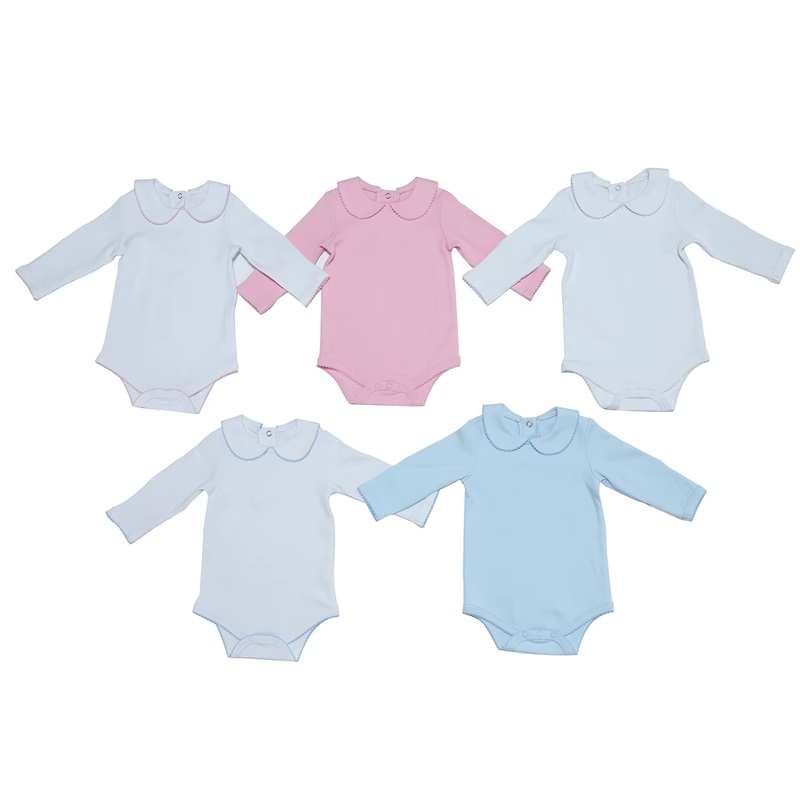 Baby Kläder Anpassad Picot Trim Baby Onesie