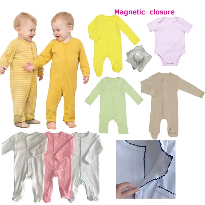 Anpassad 100% bomull Baby Magnetisk Snap Onesie