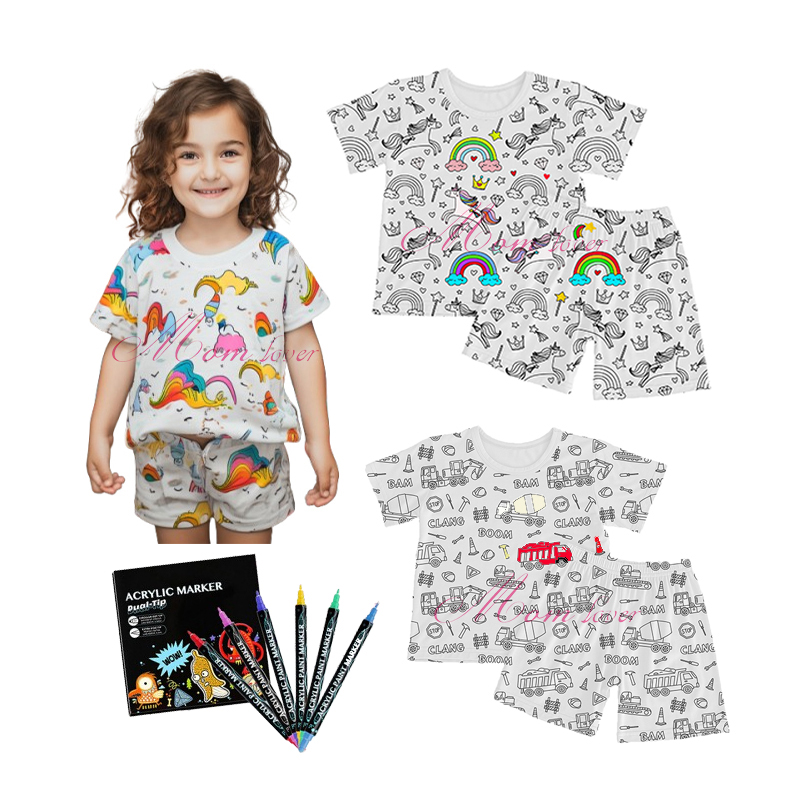 Barn Tecknad Graffiti Pyjamas Diy Färgning Pajiama Sets