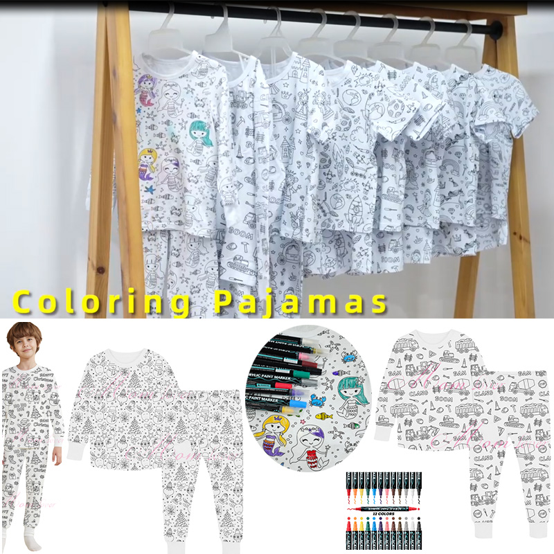 Barn Färgning Pyjama Sets 3-8 År Pojkar Flickor Pyjamas