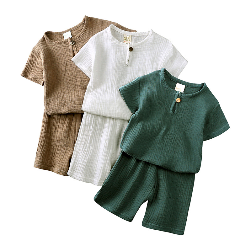 Småbarn Muslin Outfit Set Rund hals Korta ärmar